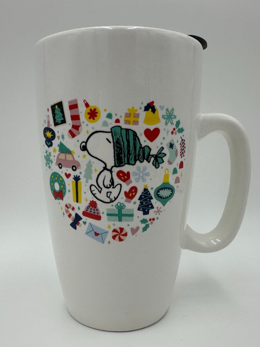Peanuts Snoopy 16 oz Christmas Heart Ceramic Stoneware Travel Mug